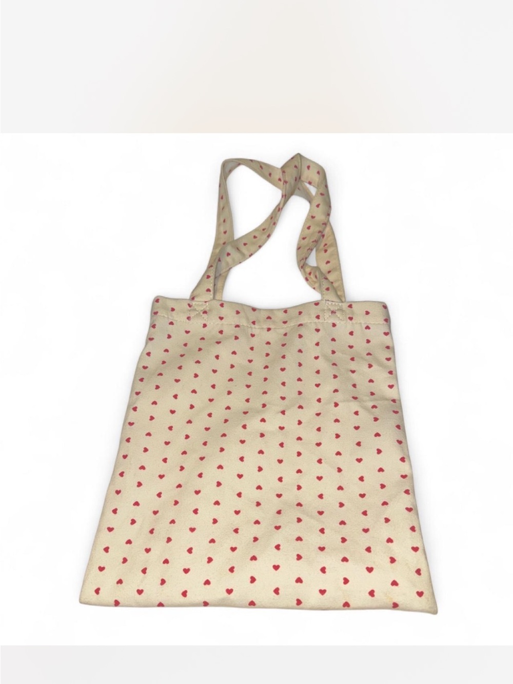 Brandy Melville Cream Tote Bag with Pink Heart Print